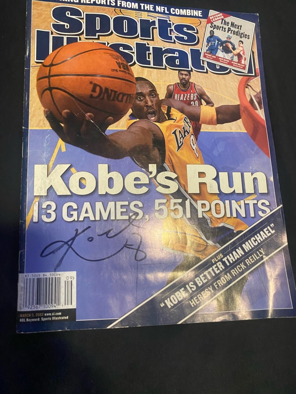 Signed Sports Illustrated Kobe Bryant Cover - Yellow Lakers Jersey